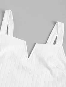 SHEIN Plus V-cut Rib-knit Solid Top - White - View 4
