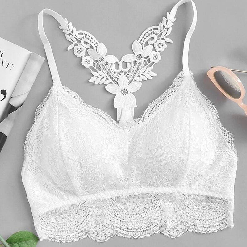 

Plus Lace Panel Bra, White