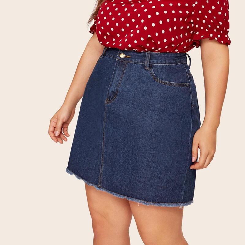 

Plus Raw Hem Denim Skirt, Navy