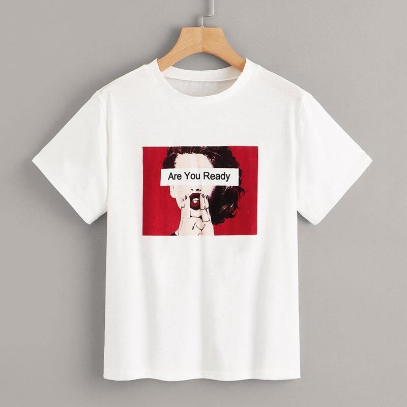

Figure & Slogan Graphic Tee, White