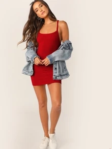 SHEIN Crisscross Backless Rib-knit Bodycon Dress - Burgundy - View 5