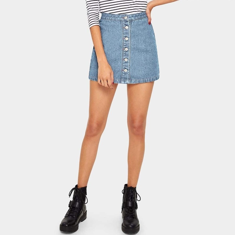 

Bleach Wash Button Up Denim Skirt, Blue
