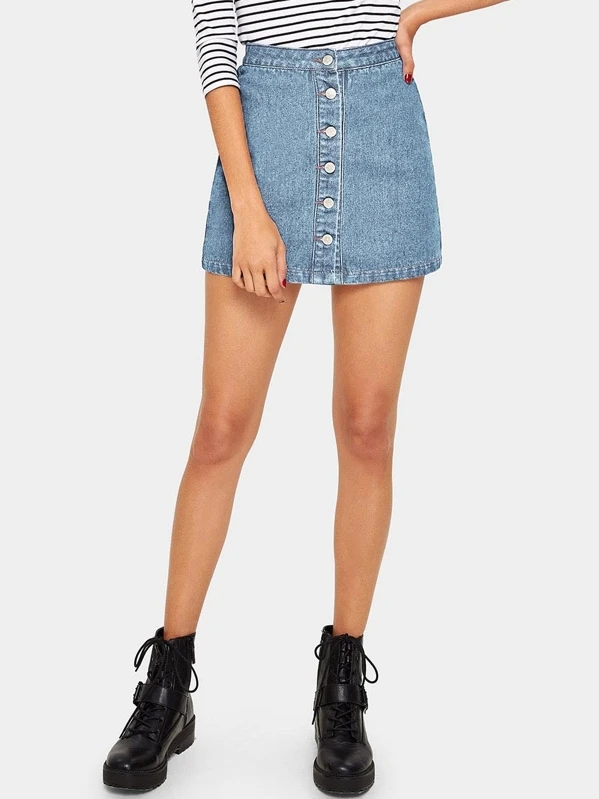button up denim skirt