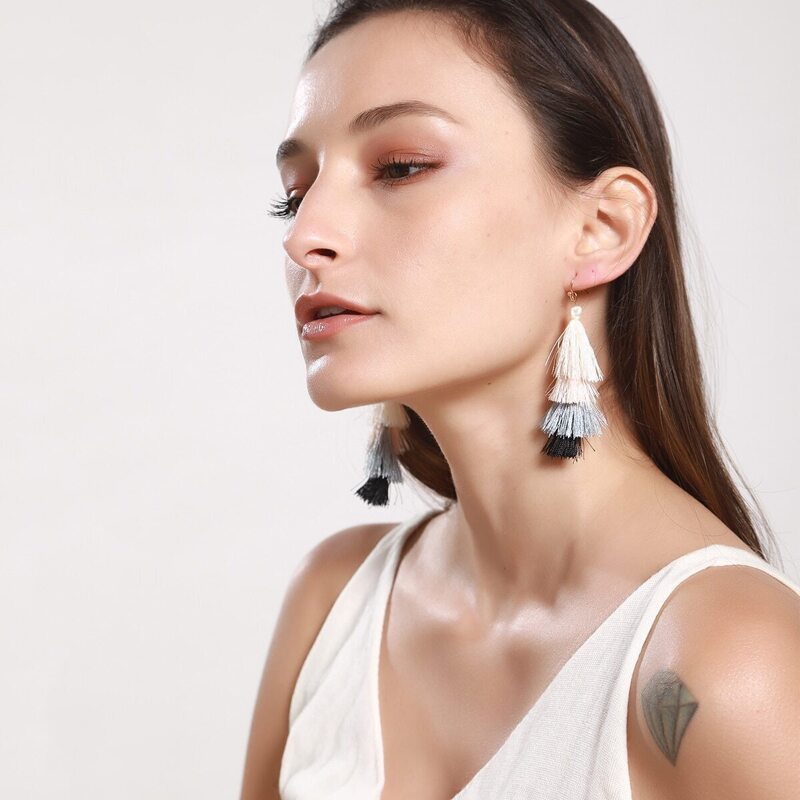 

Color Block Layered Tassel Drop Earrings, Multicolor