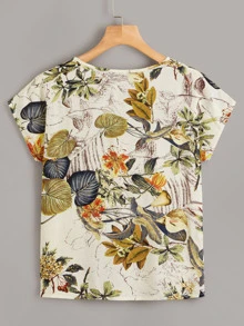 SHEIN LUNE Tropical Print Cap Sleeve Top - Multicolor - View 2