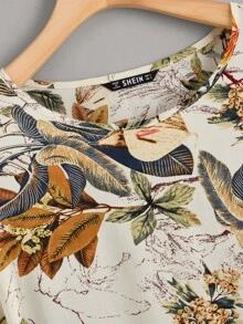 SHEIN LUNE Tropical Print Cap Sleeve Top - Multicolor - View 4