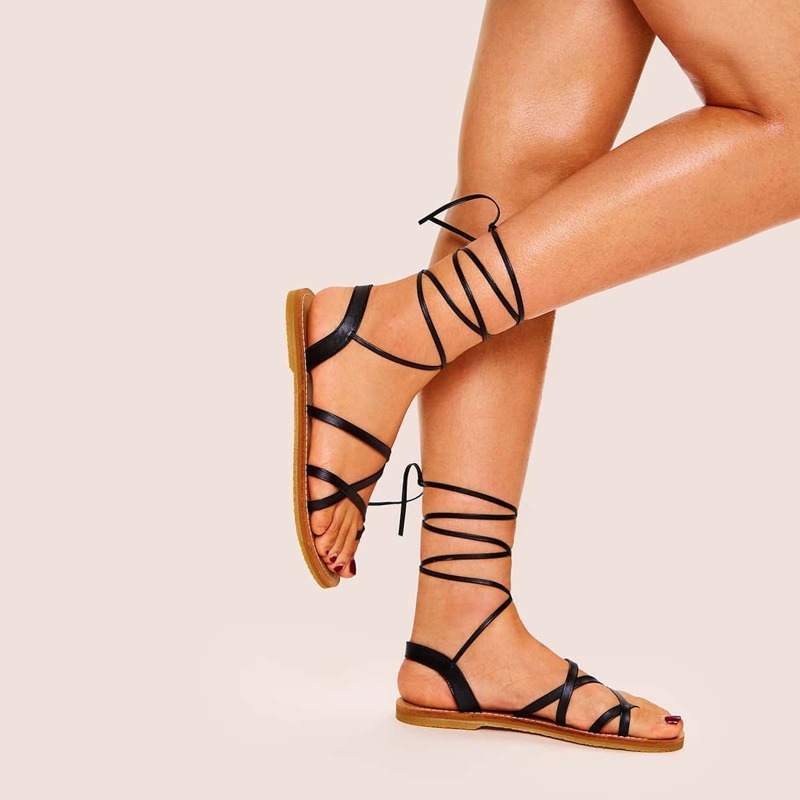

Strappy Gladiator Lace-up Sandals, Black