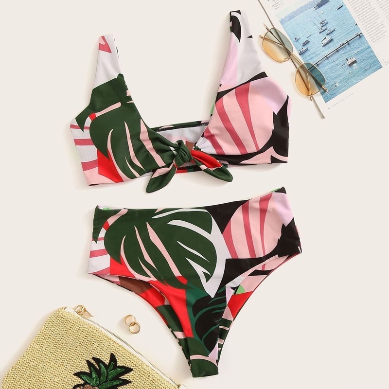 

Random Tropical Top With High Waist Bikini, Multicolor