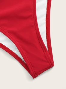SHEIN Swim Bañador una pieza de espalda abierta con cordón ribete fruncido - Rojo - Ver 5
