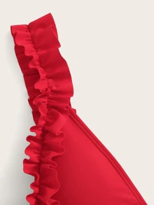 SHEIN Swim Bañador una pieza de espalda abierta con cordón ribete fruncido - Rojo - Ver 4