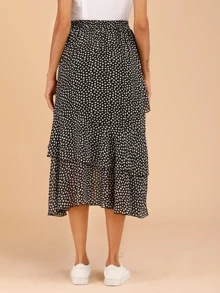 SHEIN LUNE Splodge Print Tiered Layer Skirt - Black and White - View 2