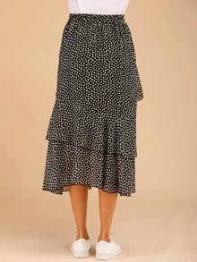 SHEIN LUNE Splodge Print Tiered Layer Skirt - Black and White - View 3