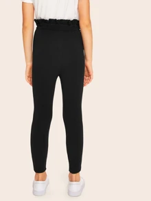 SHEIN Girls Paperbag Waist Skinny Trousers - Black - View 2