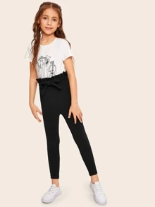 SHEIN Girls Paperbag Waist Skinny Trousers - Black - View 3