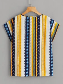 SHEIN Blus Kesukuan MultiWarna Casual - MultiWarna - View 2
