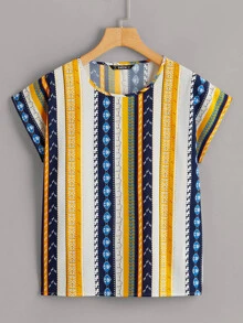 SHEIN Blus Kesukuan MultiWarna Casual - MultiWarna - View 1