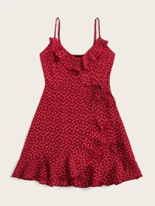 SHEIN Vestido slip cruzado con lazo con diseño fruncido - Burdeos - Ver 3