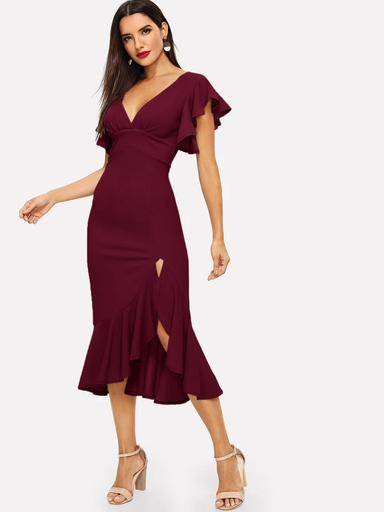 ruffle hem bodycon dress