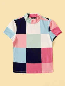 SHEIN Camiseta con retazo de color block de cuello alto - Multicolor - Ver 4
