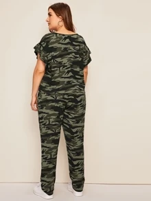 SHEIN 大碼荷葉邊袖迷彩上衣和褲子套裝 - 彩色 - 查看 2