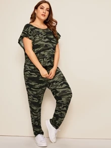 SHEIN 大碼荷葉邊袖迷彩上衣和褲子套裝 - 彩色 - 查看 1