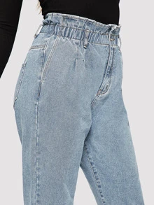 SHEIN 大碼荷葉邊腰短版牛仔褲 - 淺色水洗藍 - 查看 3
