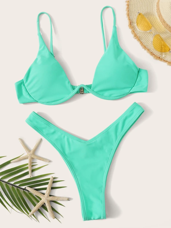 underwire top with high leg bikini set