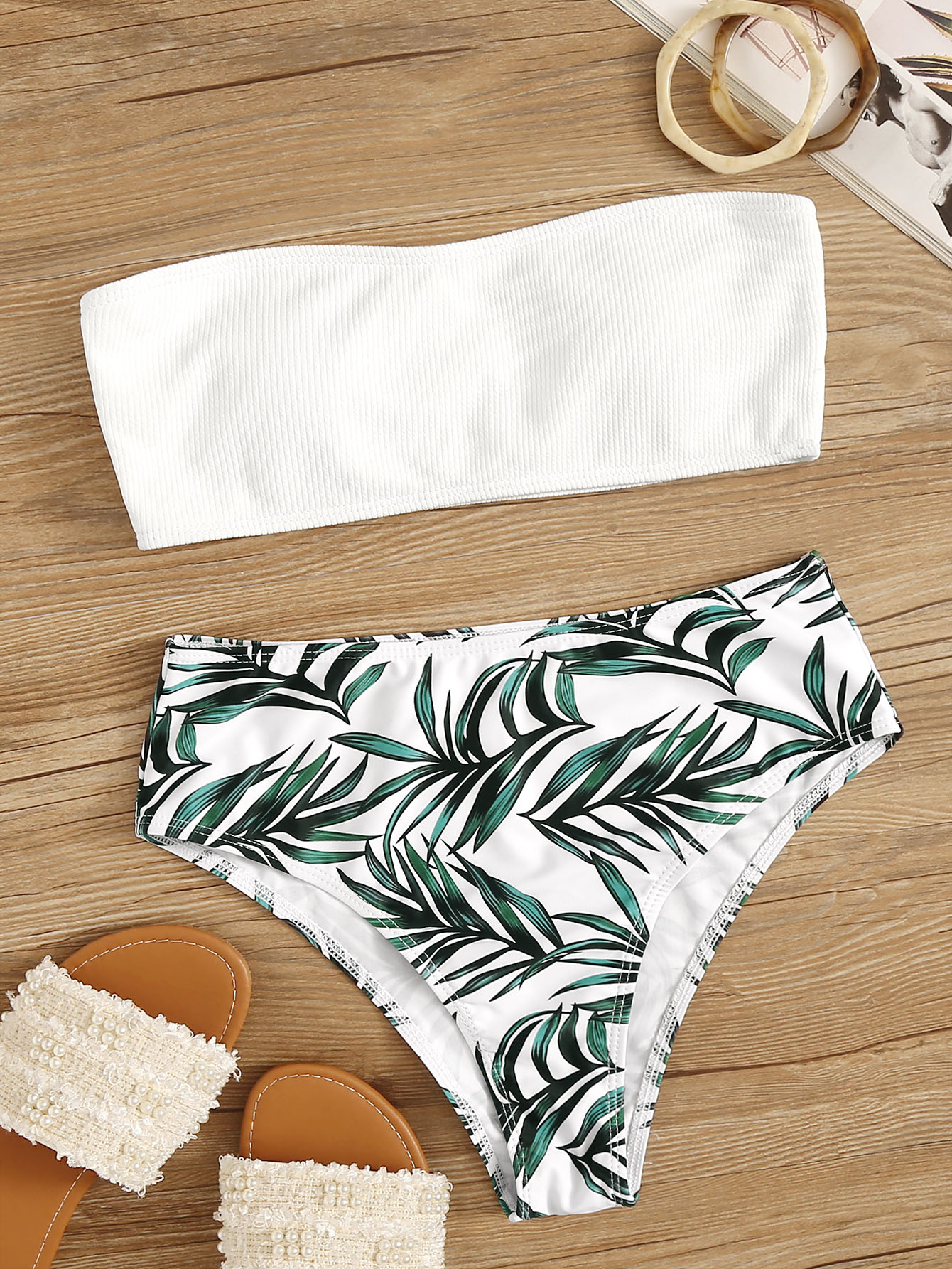 Special 129576 Ztr242 Hh396 Leaf Print Wired Bikini Shorts Set Triumph Made