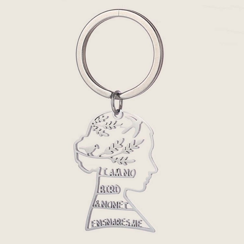 

Letter & Bird Decor Figure Keychain, Silver