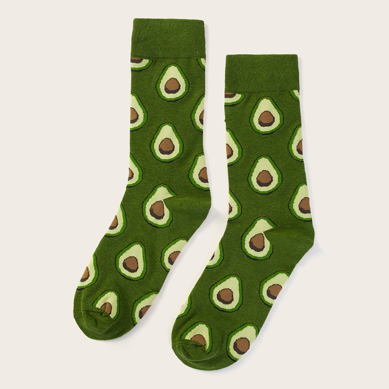 

Guys Avocado Pattern Calf Length Socks, Green