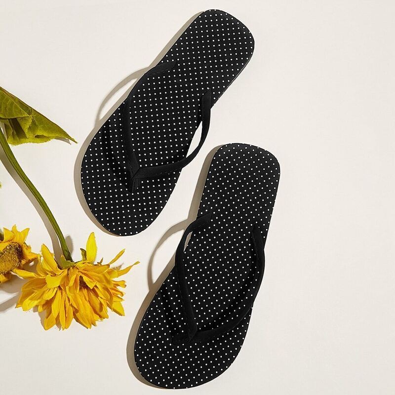 

Polka Dot Detail Flip Flops, Black