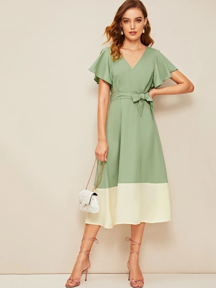 two tone wrap dress