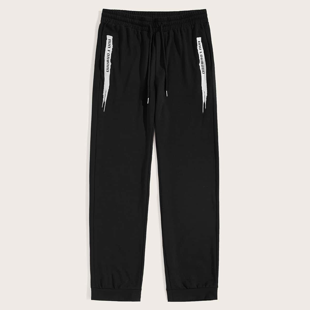 

Guys Drawstring Waist Letter Sweatpants, Black