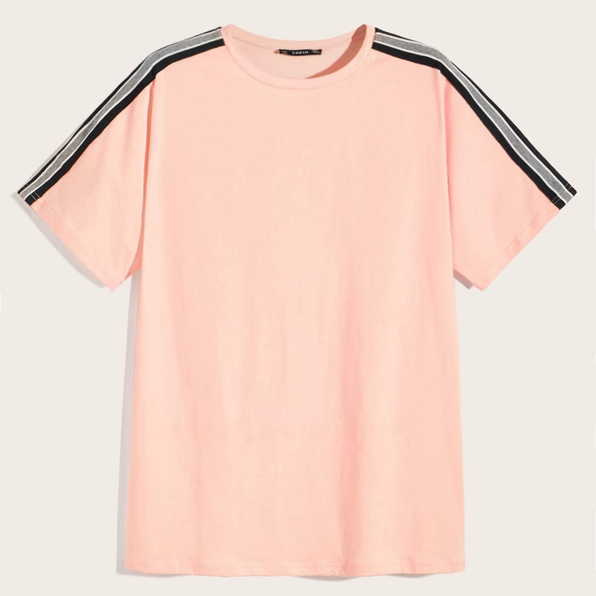 

Guys Striped Sleeve T-shirt, Pink pastel