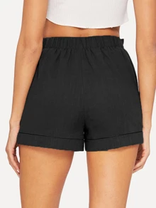 SHEIN Self-Tie Belted Cuffed Shorts - Black - View 2