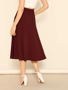 Mulvari Pocket Detail A-line Skirt - Burgundy - View 2
