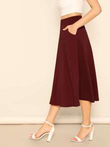 Mulvari Pocket Detail A-line Skirt - Burgundy - View 3