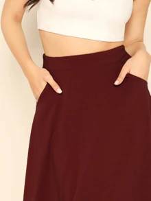 Mulvari Pocket Detail A-line Skirt - Burgundy - View 4