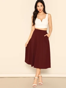 Mulvari Pocket Detail A-line Skirt - Burgundy - View 5