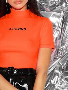 SHEIN Neon Letter Graphic Form Fitting Tee - Orange - View 4