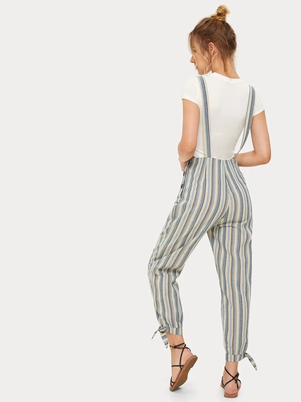 striped knot hem jumpsuit