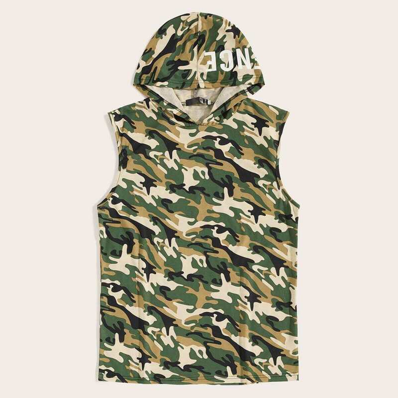 

Guys Camo & Letter Print Hooded Tank Top, Multicolor