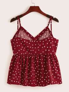 Polka Dot Ruffle Trim Cami Top - Burgundy - View 2