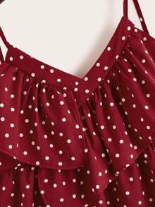 Polka Dot Ruffle Trim Cami Top - Burgundy - View 3
