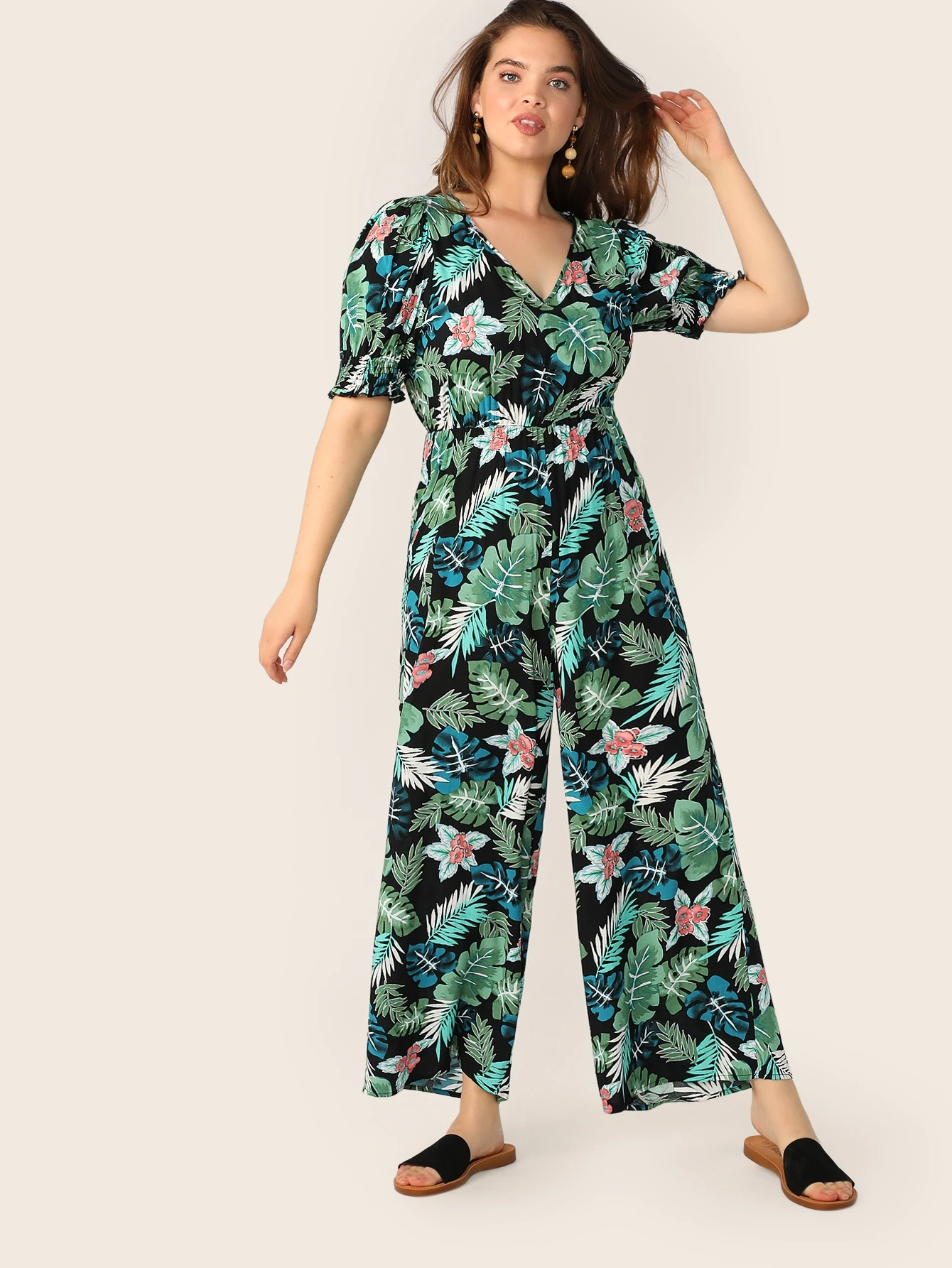 tropical jumpsuit with sleeves