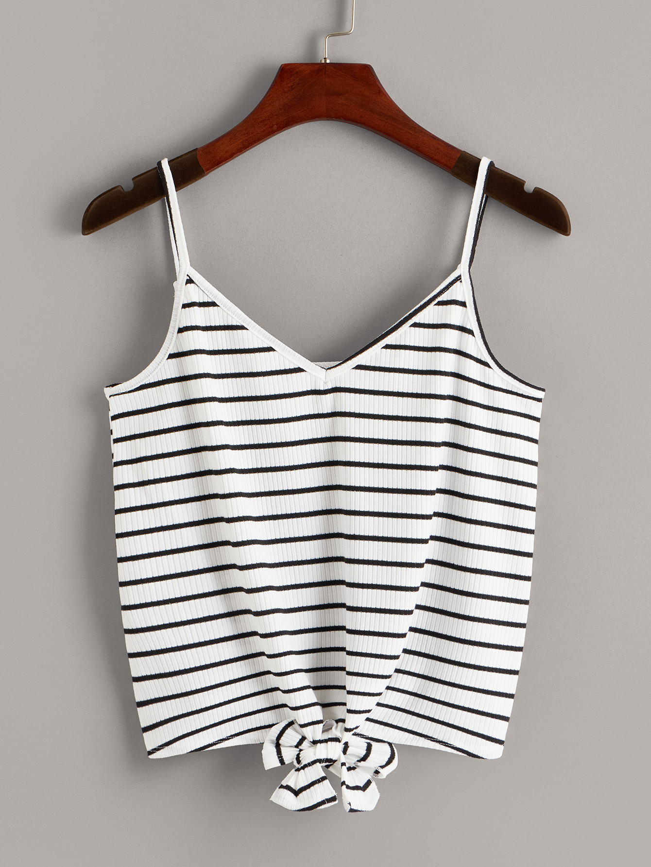 Tie Front Striped Rib-knit Cami Top pictures