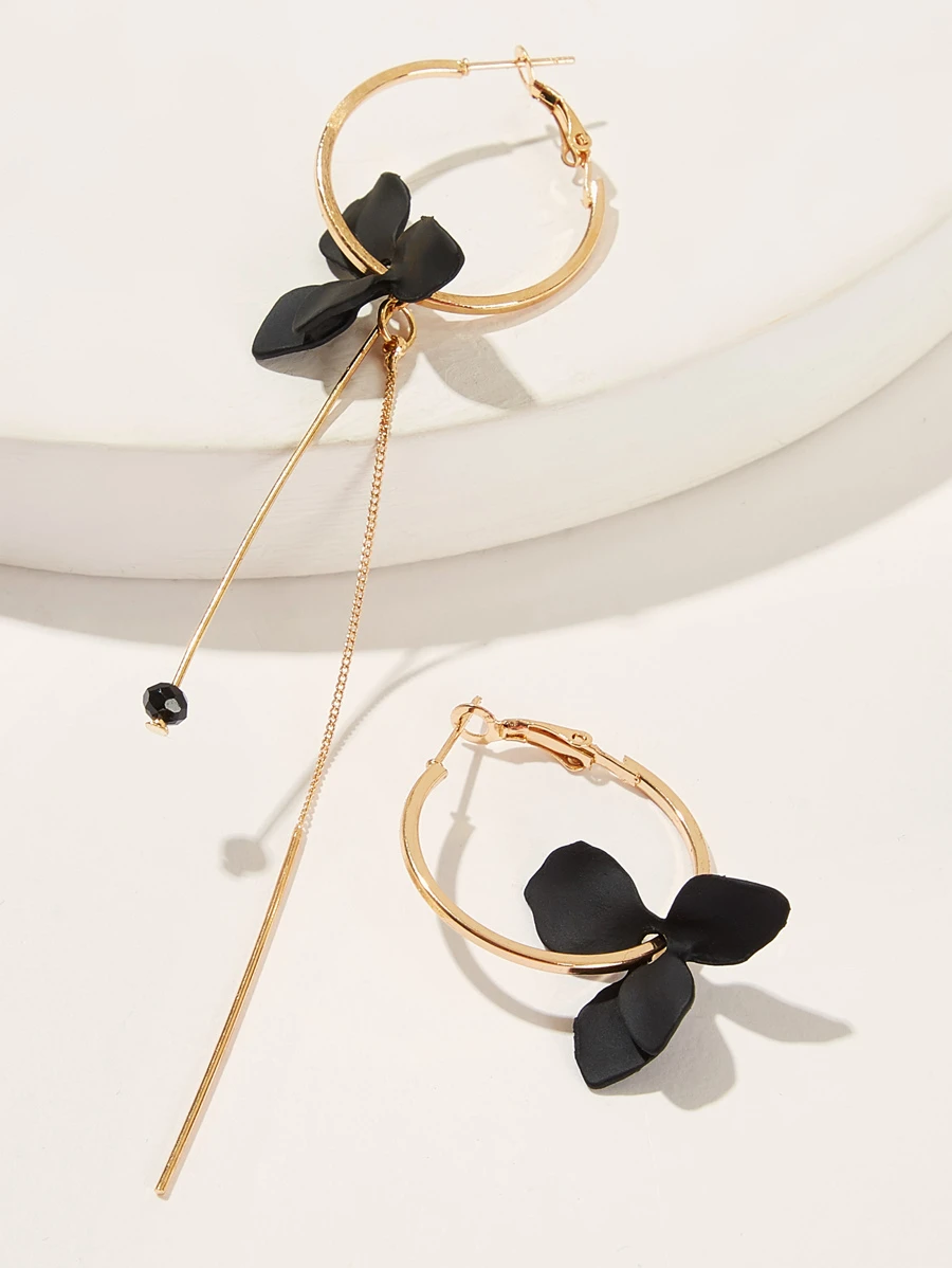 1pair New Asymmetrical Petal Shaped Earrings, Fashionable Geometric Circle Thread Tassel Dangle Earrings