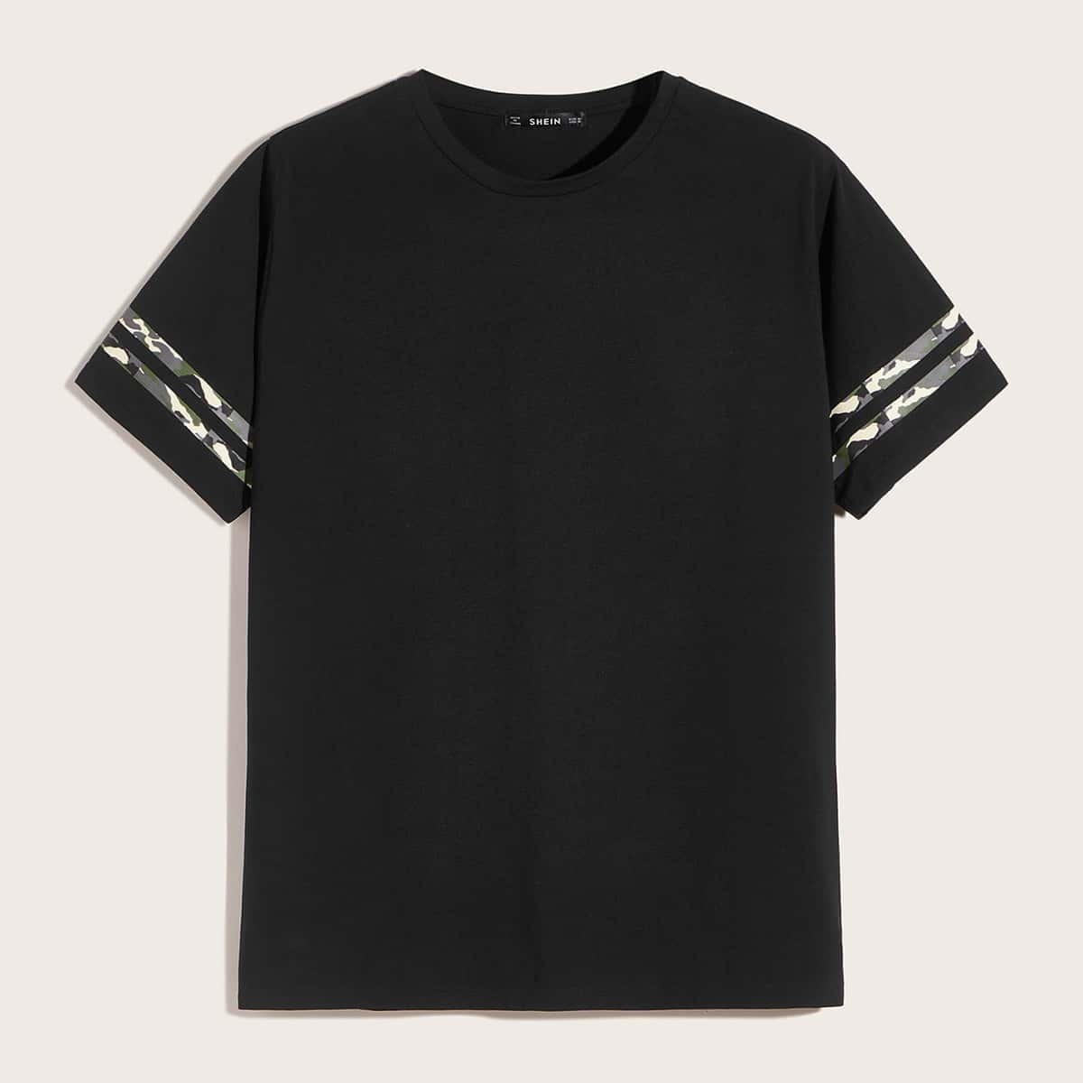 

Guys Camo Striped Sleeve Tee, Black