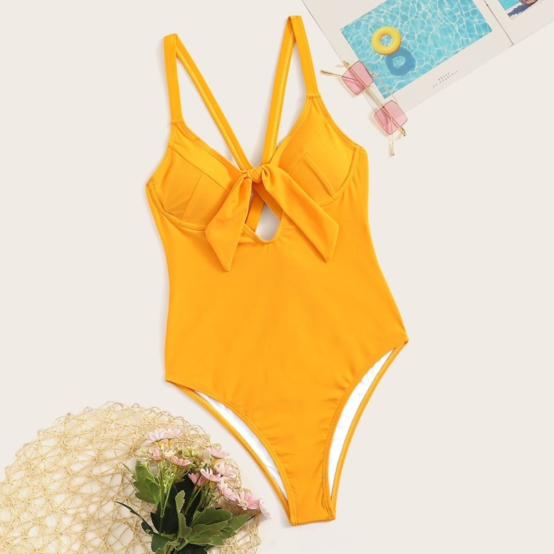 

Tie Front Underwired One Piece Swimsuit, Yellow