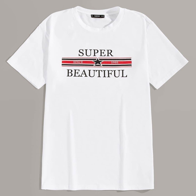

Guys Striped & Letter Print Tee, White